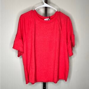 Michael Stars Ava Hermosa French Terry Flutter Sleeve Top Salsa Women's L NWT